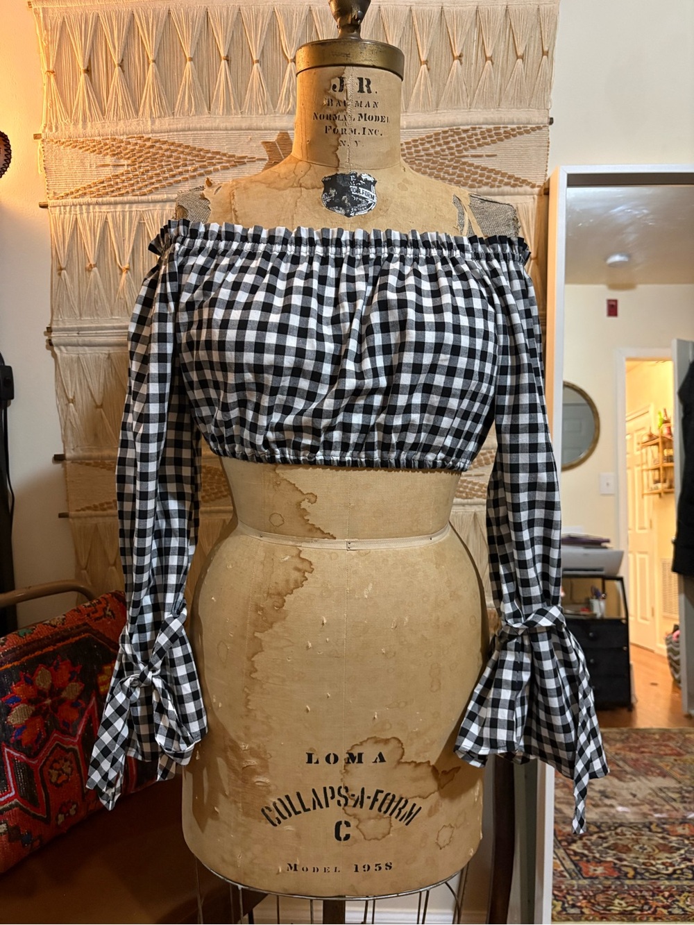 Gingham off the shoulder crop top